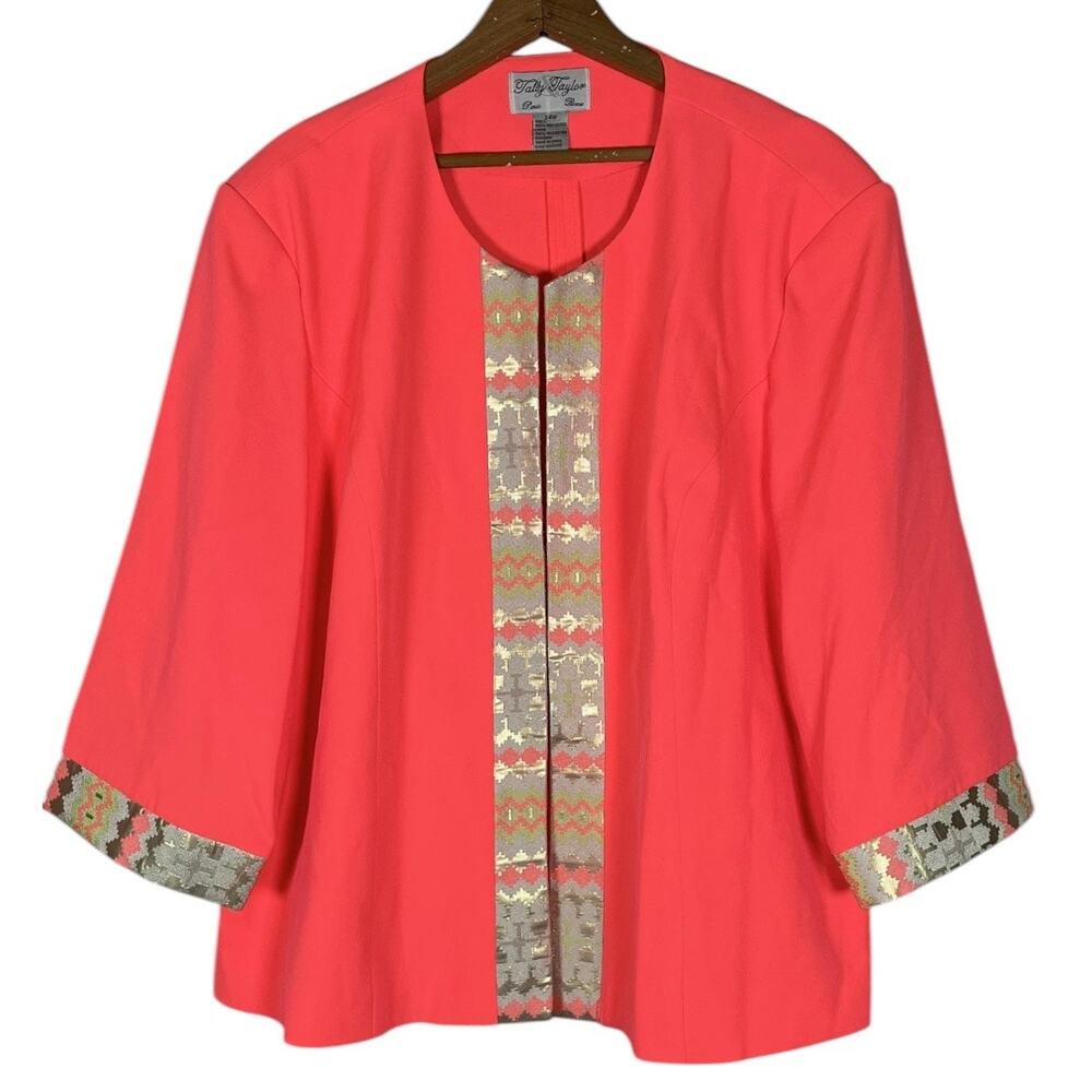 Tally Taylor Orange Ikat Print Trim Dinner Blazer Jacket      Size: 24W